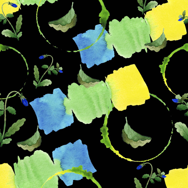 blaues Viola-Muster. Blütenbotanische Blume. Grünes Blatt. Pflanzen botanischen Garten Laub. nahtloses Hintergrundmuster - Foto, Bild
