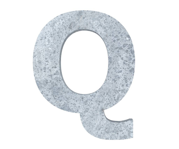 Lettre majuscule en béton Q isolée sur fond blanc. Illustration de rendu 3D
 - Photo, image