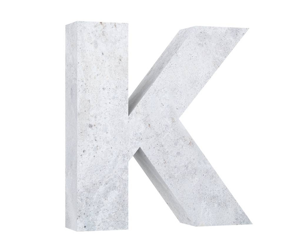 Concrete Capital Letter K isolated on white background. 3D render Illustration - 写真・画像