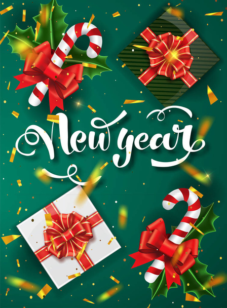 Christmas green design vector template. Calligraphic New year Lettering Decorated. Christmas poster template. Vector illustration EPS10. - ベクター画像