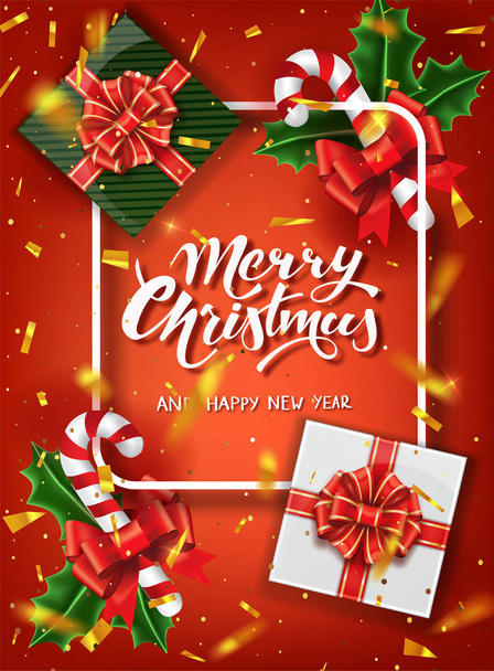 Christmas design vector template. Calligraphic Merry Christmas Lettering Decorated. Christmas poster template. Vector illustration EPS10 - Διάνυσμα, εικόνα