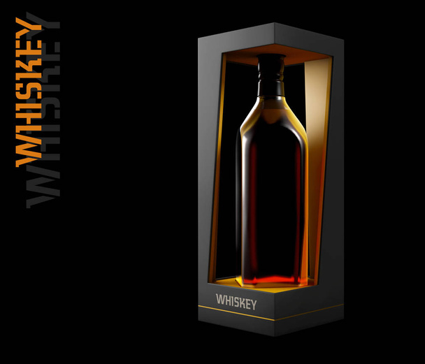 3D-s illusztráció Whiskey Bottle tervezés és csomagolás. - Fotó, kép