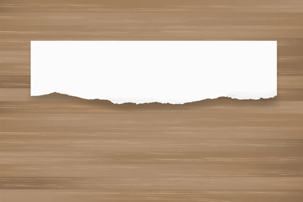 Ripped paper background on brown wood texture. Torn paper edge with area for copy space. Vector illustration. - Vector, Image