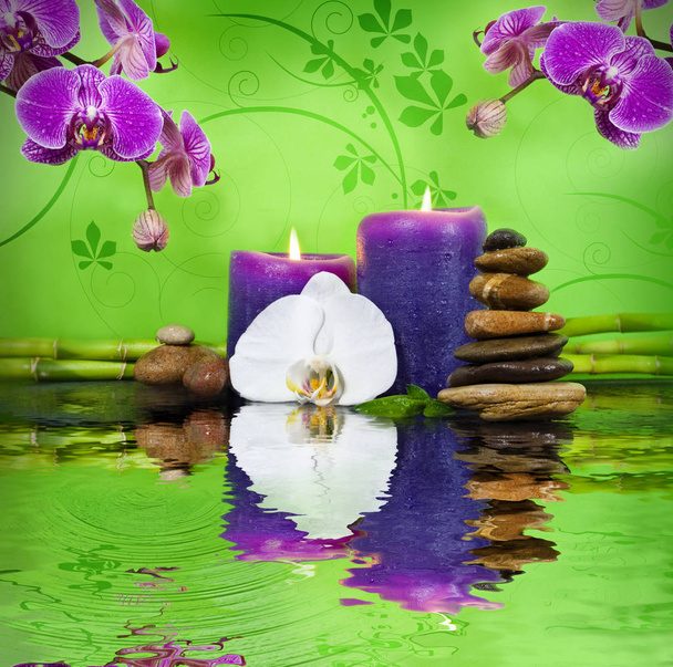 Wellness Spa with flowers, water and candles - Photo, Image
