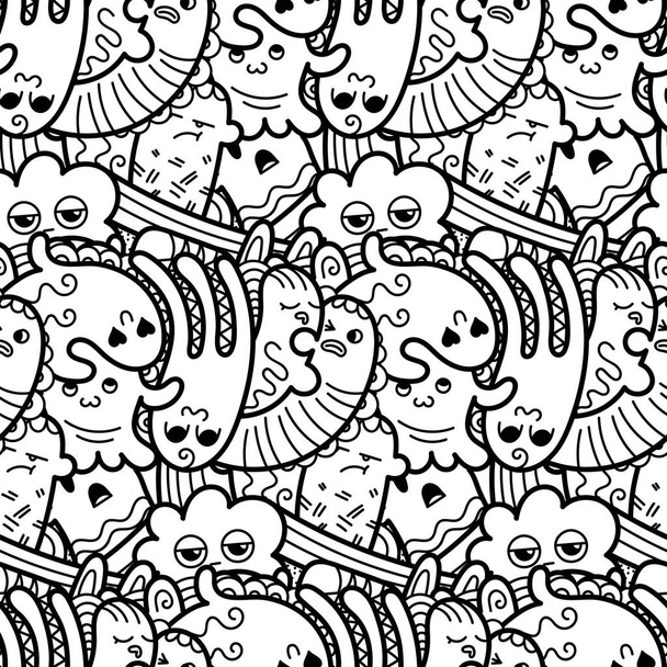 Funny doodle monsters seamless pattern for prints, designs and coloring books - Vector, Image