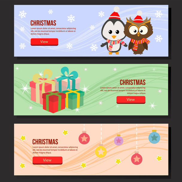 kolorowe Boże Narodzenie web transparent Pingwin Sowa - Wektor, obraz