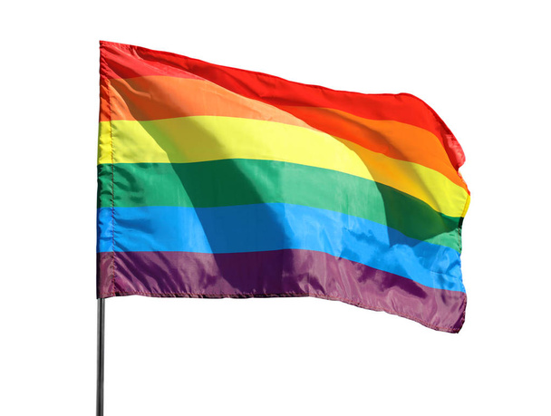 Κυματίζει σημαία των ΛΟΑΤ σε λευκό φόντο - Φωτογραφία, εικόνα