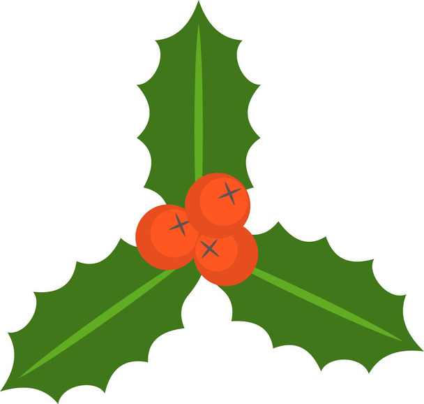 Holly berry and leaves flat vector icon - Vektor, Bild