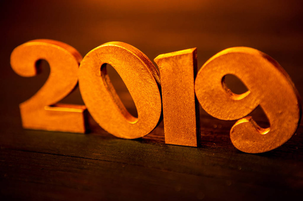 New year concept. Happy New Year Banner with Gold 2019 Numbers. Creative background 2019.  - Photo, Image