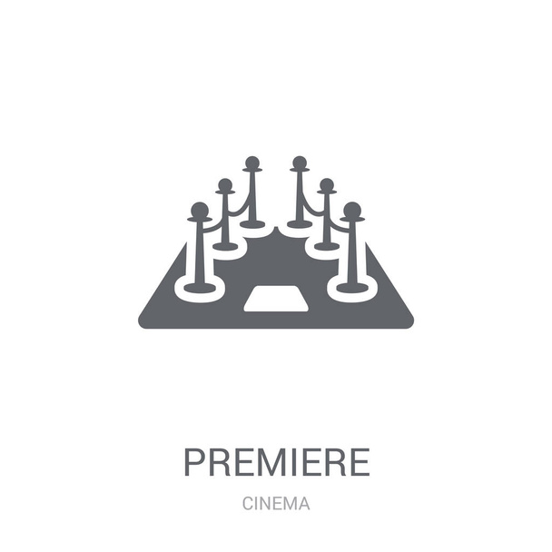 Premiere-ikoni. Trendikäs Premiere logo käsite valkoisella taustalla Cinema kokoelma. Soveltuu käytettäväksi verkkosovelluksissa, mobiilisovelluksissa ja tulostusvälineissä
. - Vektori, kuva