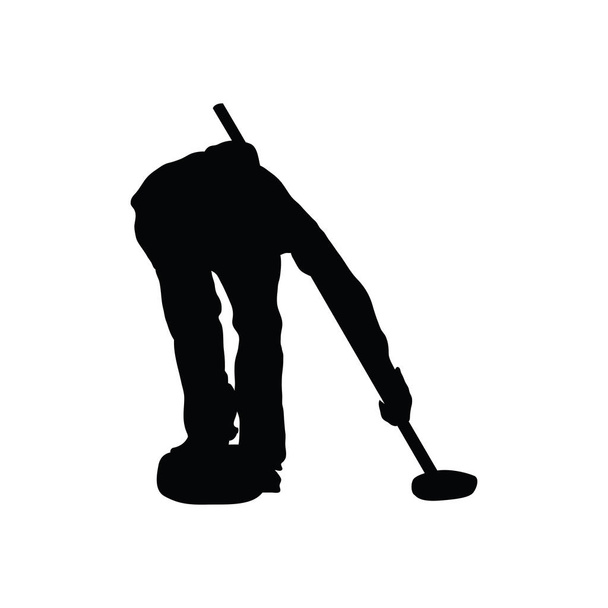 Curling silhouette. Black on White. Vector illustration. - Вектор, зображення