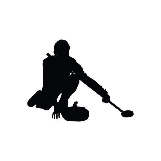 Curling silhouette. Black on White. Vector illustration. - Vector, Image