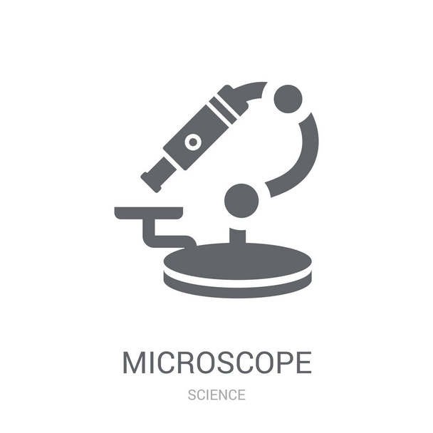 顕微鏡アイコン。科学コレクションから白い背景のトレンディな顕微鏡のロゴのコンセプト。Web アプリ、携帯アプリ、印刷媒体での使用に適しています。. - ベクター画像