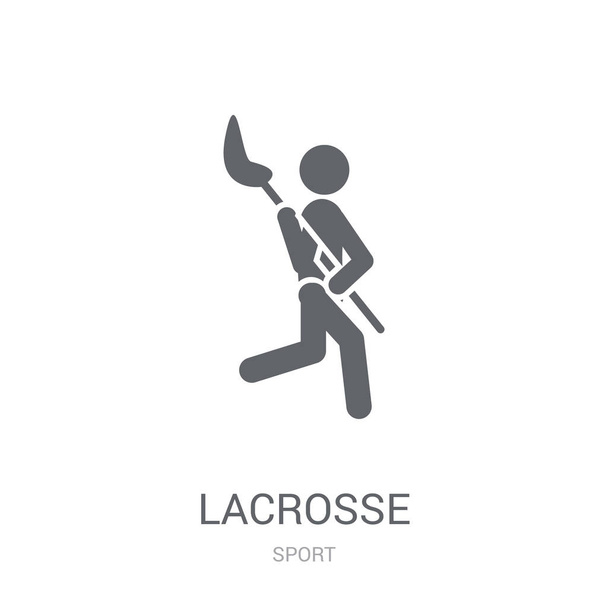 Haavipallokuvake. Trendikäs Lacrosse logo käsite valkoisella taustalla Sport kokoelma. Soveltuu käytettäväksi verkkosovelluksissa, mobiilisovelluksissa ja tulostusvälineissä
. - Vektori, kuva