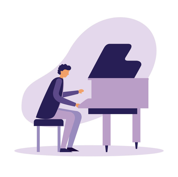 ο άνθρωπος που παίζει κλασσικό πιάνο μέσο εικονογράφηση διάνυσμα - Διάνυσμα, εικόνα