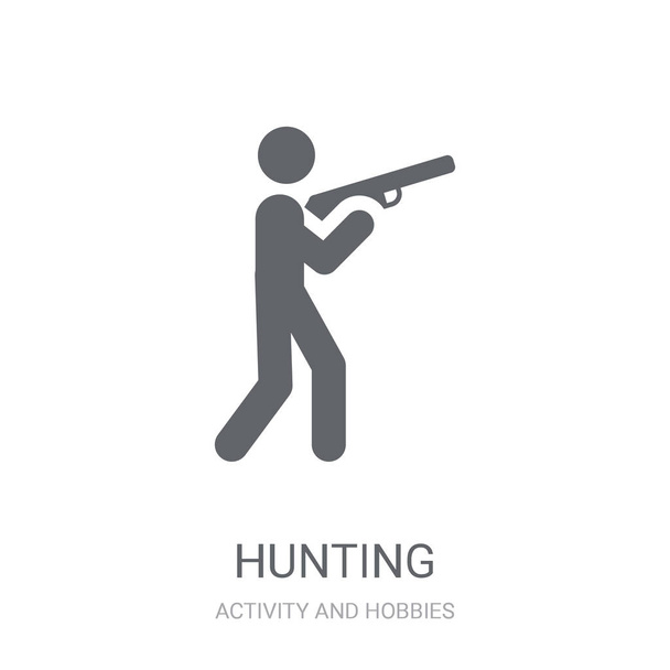 狩猟のアイコン。活動や趣味のコレクションから白い背景のトレンディな狩猟のロゴのコンセプト。Web アプリ、携帯アプリ、印刷媒体での使用に適しています。. - ベクター画像