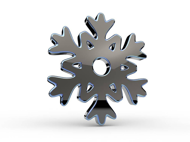 image of metallic snowflake, silver crystal structure, symbol of cold, winter and North. Icon of refrigeration unit, refrigerator. 3D rendering isolated on white background. - Photo, Image