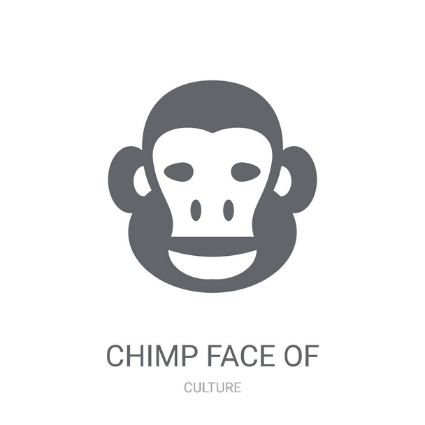 ブラジル アイコンのチンパンジー顔。ブラジル文化コレクションから白地ロゴのコンセプトのトレンディなチンパンジーの顔。Web アプリ、携帯アプリ、印刷媒体での使用に適しています。. - ベクター画像