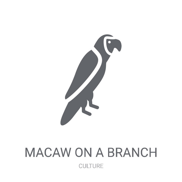 Ara op het pictogram van een tak. Trendy Macaw op een tak logo concept op witte achtergrond van Culture collection. Geschikt voor gebruik op het web apps, mobiele apps en gedrukte media. - Vector, afbeelding