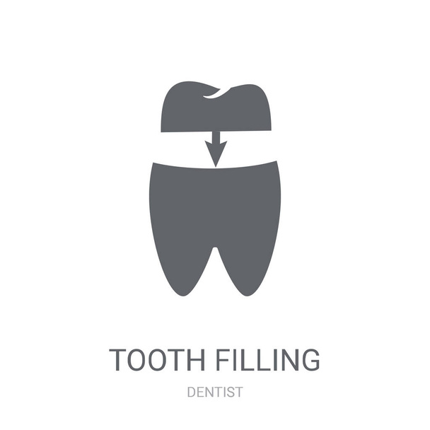 Hampaiden täyttökuvake. Trendikäs hammas täyttö logo käsite valkoisella taustalla hammaslääkäri kokoelma. Soveltuu käytettäväksi verkkosovelluksissa, mobiilisovelluksissa ja tulostusvälineissä
. - Vektori, kuva
