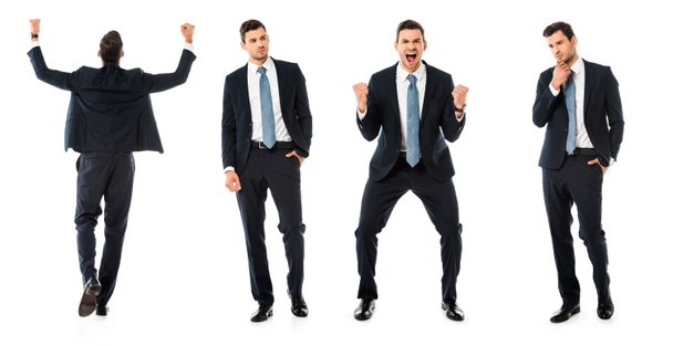 collage of businessman showing different reactions isolated on white - Фото, изображение