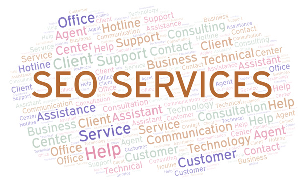 SEO Services szó felhő. Wordcloud készült csak szöveg. - Fotó, kép