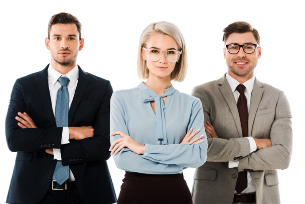 confident businesspeople standing with arms crossed isolated on white  - Φωτογραφία, εικόνα