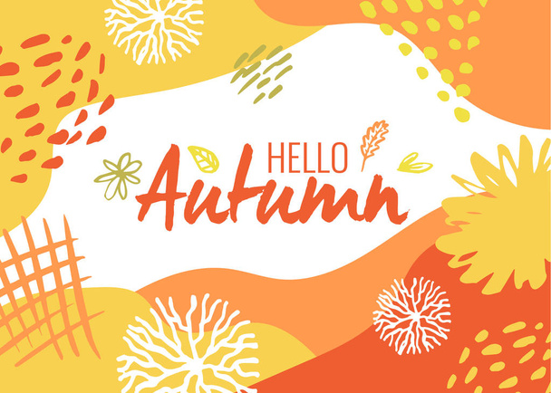 Hello Autumn background with Autumn Flowers and leaves on white Background. - Vektori, kuva