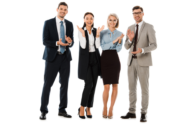 happy successful business team applauding isolated on white - Photo, Image