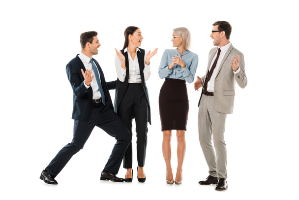 empresários de sucesso celebrando e aplaudindo isolados em branco
 - Foto, Imagem