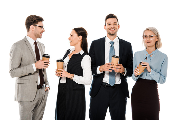 businesspeople having coffee break isolated on white - Фото, изображение