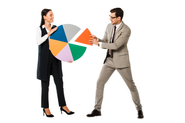 úspěšné podnikání pár se drží barevný graf izolované na bílém - Fotografie, Obrázek