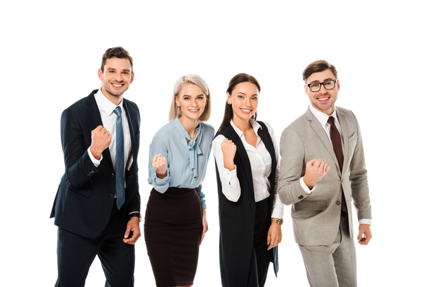 professional confident business group holding fists isolated on white  - Fotoğraf, Görsel