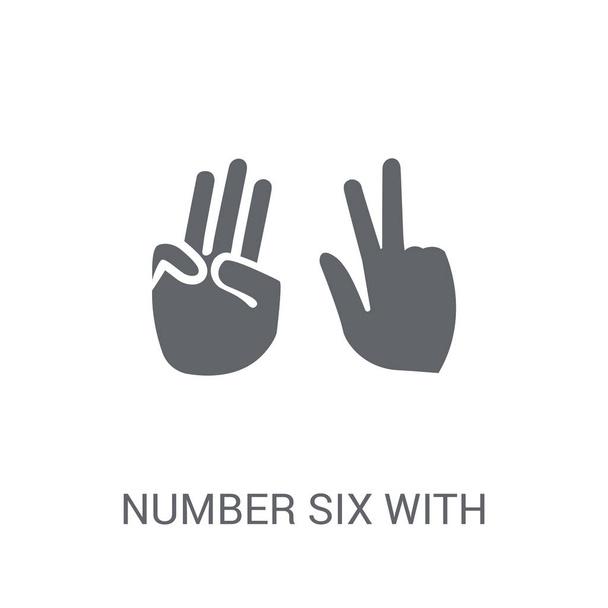 番号を 6 本の指アイコンが六つ。6 本の指手コレクションから白い背景のロゴのコンセプトとトレンディな数 6。Web アプリ、携帯アプリ、印刷媒体での使用に適しています。. - ベクター画像