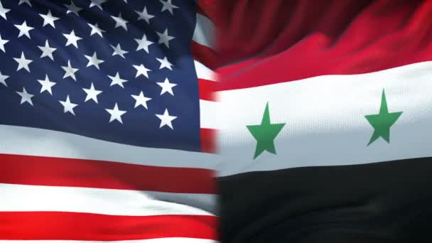 United States and Syria flags background, diplomatic and economic relations - Footage, Video