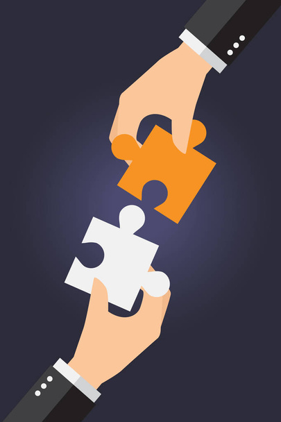 Business people are working together to put two puzzles - Vector, Image