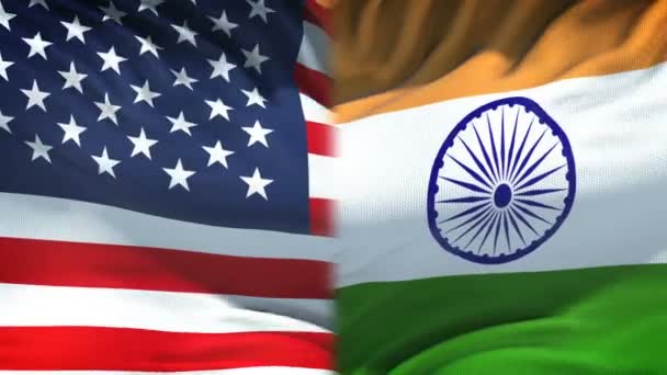 Egyesült Államokban és Indiában zászlók háttere, a diplomáciai és gazdasági kapcsolatokat - Felvétel, videó
