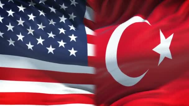 Verenigde Staten en Turkije vlaggen achtergrond, diplomatieke en economische betrekkingen - Video