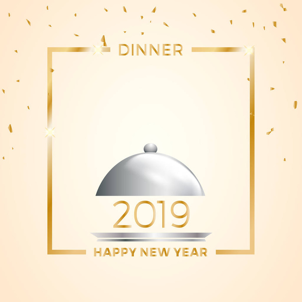 2019, Πρωτοχρονιάτικο δείπνο, πρότυπο για αφίσα, κάλυψη και μενού. Εικονογράφηση διάνυσμα - Διάνυσμα, εικόνα