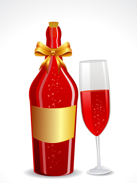 abstract red wine bottle with glass - Vector, Imagen
