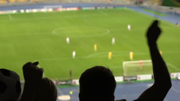 Schatten von Fußballfan Hand schwenkt brasilianische Fahne und unterstützt Lieblingsteam - Filmmaterial, Video
