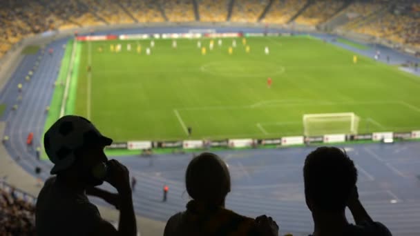 Happy ποδόσφαιρο fans γιορτάζει στόχος, το χορό και την ανατίναξη κέρατο, ομάδα νίκης - Πλάνα, βίντεο
