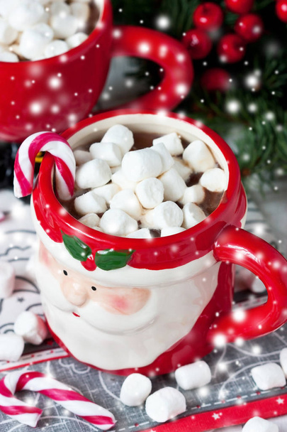 Cup of creamy hot chocolate with melted marshmallows - Photo, Image