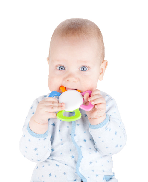 Cute baby boy is holding toy - Foto, Imagen