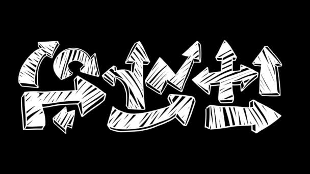 3D Dessin animé main écrite noir et blanc flèches avec différentes formes et directions
.  - Séquence, vidéo