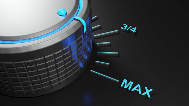 Um seletor de cabo cromado metálico está na posição do nível máximo assinado com a ilustração de renderização MAX - 3d
 - Foto, Imagem
