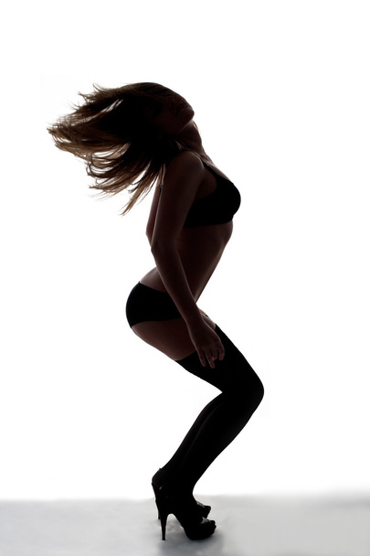 Silhouette girl with flapping hairs - Photo, Image