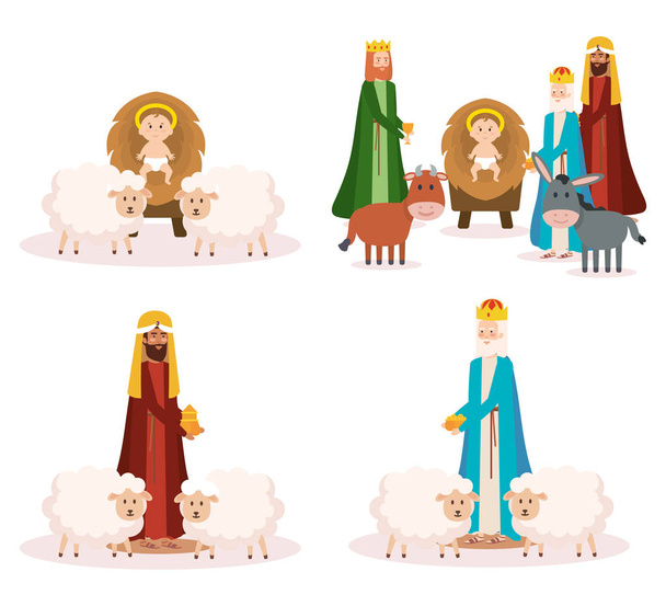 mądry królów i baby Jezusa manger znaków - Wektor, obraz