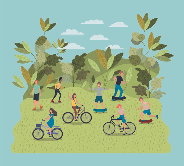 people practicing sports on the park - Vector, Image