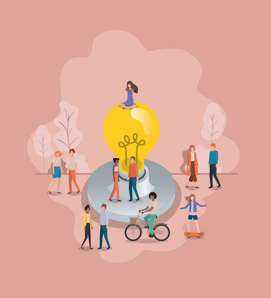 group of people with lightbulb avatar character - Vector, Image